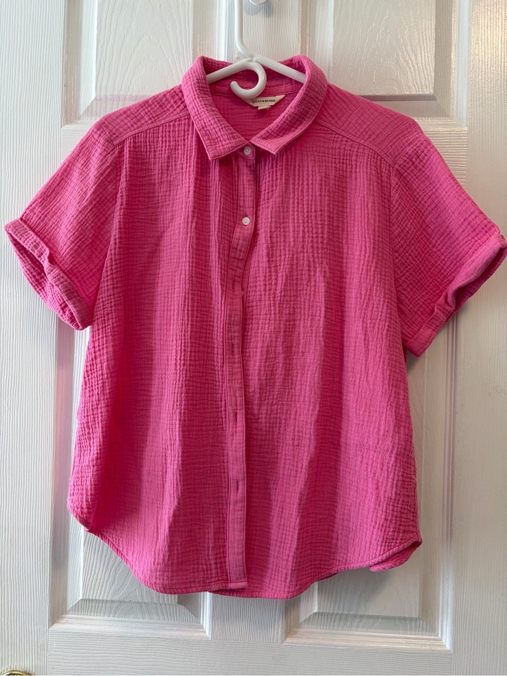 Lucky Brand Hot Pink Gauze Button-Up Top